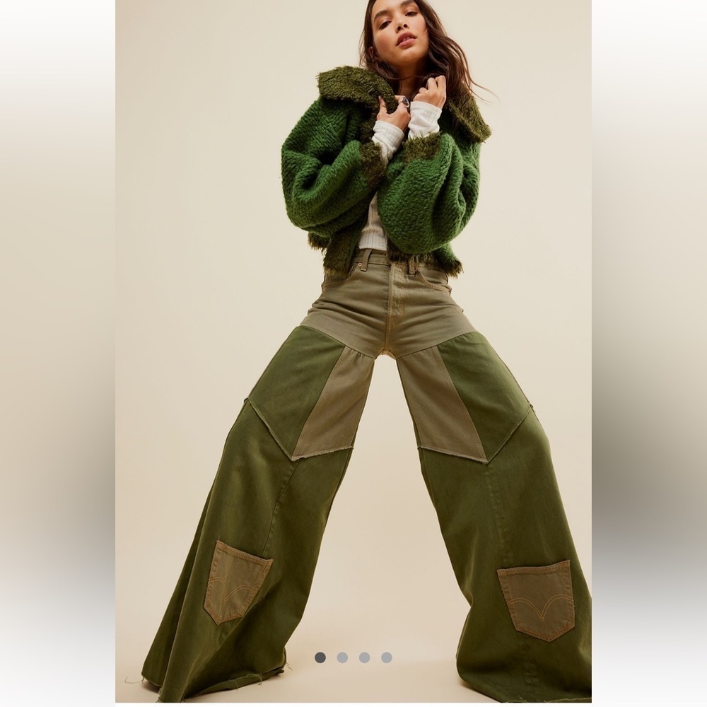 NEW Free People x Tricia Fix Reworked Denim Bell Wide Leg Flare Jeans XS - Picture 2 of 15